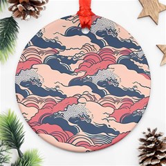 Waves Ocean Sea Water Pattern Rough Seas Round Ornament (two Sides) by Pakemis