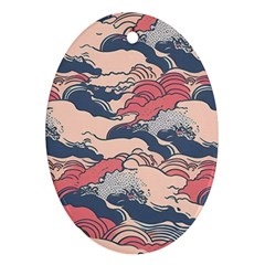 Waves Ocean Sea Water Pattern Rough Seas Oval Ornament (two Sides) by Pakemis