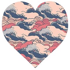 Waves Ocean Sea Water Pattern Rough Seas Wooden Puzzle Heart by Pakemis