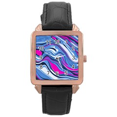 Fluid Art Pattern Rose Gold Leather Watch  by GardenOfOphir