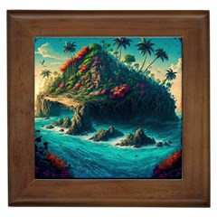 Tropical Island Paradise Ocean Sea Palm Trees Framed Tile by Pakemis