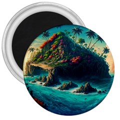 Tropical Island Paradise Ocean Sea Palm Trees 3  Magnets by Pakemis