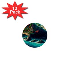 Tropical Island Paradise Ocean Sea Palm Trees 1  Mini Buttons (10 Pack)  by Pakemis