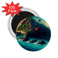 Tropical Island Paradise Ocean Sea Palm Trees 2 25  Magnets (100 Pack)  by Pakemis