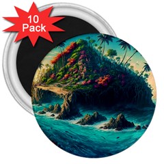 Tropical Island Paradise Ocean Sea Palm Trees 3  Magnets (10 Pack)  by Pakemis