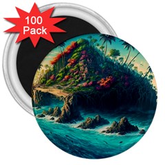 Tropical Island Paradise Ocean Sea Palm Trees 3  Magnets (100 Pack) by Pakemis