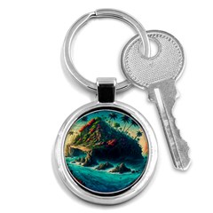 Tropical Island Paradise Ocean Sea Palm Trees Key Chain (round) by Pakemis