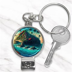 Tropical Island Paradise Ocean Sea Palm Trees Nail Clippers Key Chain by Pakemis