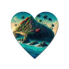 Tropical Island Paradise Ocean Sea Palm Trees Heart Magnet by Pakemis