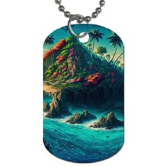 Tropical Island Paradise Ocean Sea Palm Trees Dog Tag (one Side) by Pakemis