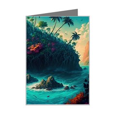 Tropical Island Paradise Ocean Sea Palm Trees Mini Greeting Card by Pakemis