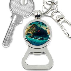 Tropical Island Paradise Ocean Sea Palm Trees Bottle Opener Key Chain by Pakemis