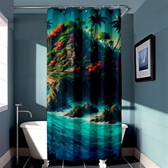 Tropical Island Paradise Ocean Sea Palm Trees Shower Curtain 36  X 72  (stall)  by Pakemis