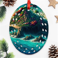 Tropical Island Paradise Ocean Sea Palm Trees Oval Filigree Ornament (two Sides)