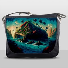 Tropical Island Paradise Ocean Sea Palm Trees Messenger Bag by Pakemis