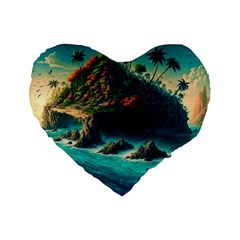 Tropical Island Paradise Ocean Sea Palm Trees Standard 16  Premium Heart Shape Cushions by Pakemis