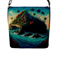 Tropical Island Paradise Ocean Sea Palm Trees Flap Closure Messenger Bag (l) by Pakemis