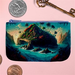 Tropical Island Paradise Ocean Sea Palm Trees Large Coin Purse by Pakemis