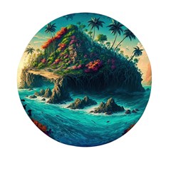 Tropical Island Paradise Ocean Sea Palm Trees Mini Round Pill Box by Pakemis