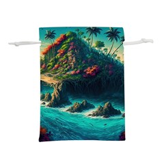 Tropical Island Paradise Ocean Sea Palm Trees Lightweight Drawstring Pouch (s) by Pakemis