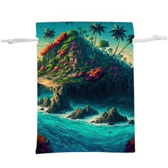 Tropical Island Paradise Ocean Sea Palm Trees Lightweight Drawstring Pouch (xl) by Pakemis