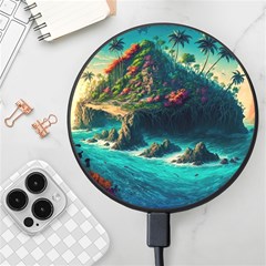 Tropical Island Paradise Ocean Sea Palm Trees Wireless Fast Charger(black)