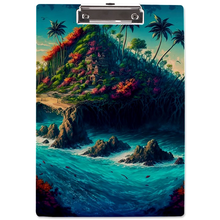 Tropical Island Paradise Ocean Sea Palm Trees A4 Acrylic Clipboard