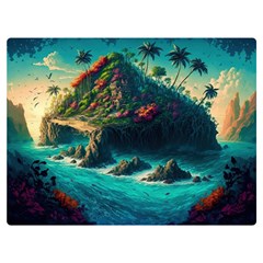 Tropical Island Paradise Ocean Sea Palm Trees One Side Premium Plush Fleece Blanket (extra Small)