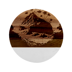 Tropical Island Paradise Ocean Sea Palm Trees Marble Wood Coaster (round) by Pakemis