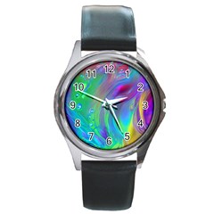 Fluid Art - Artistic And Colorful Round Metal Watch by GardenOfOphir