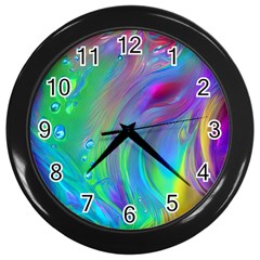 Fluid Art - Artistic And Colorful Wall Clock (black) by GardenOfOphir