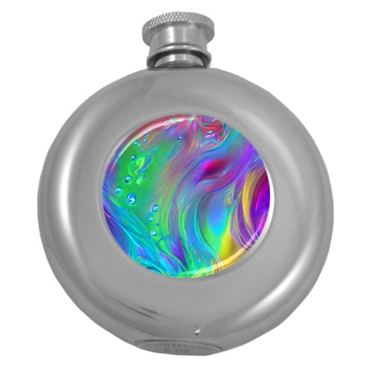 Fluid Art - Artistic And Colorful Round Hip Flask (5 oz)