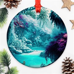 Landscape Nature Digital Art Palm Trees Paradise Ornament (round) by Pakemis