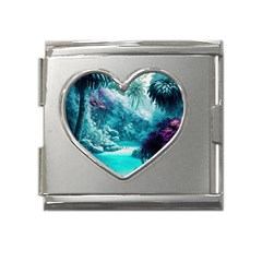 Landscape Nature Digital Art Palm Trees Paradise Mega Link Heart Italian Charm (18mm) by Pakemis