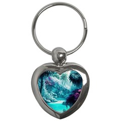 Landscape Nature Digital Art Palm Trees Paradise Key Chain (heart) by Pakemis