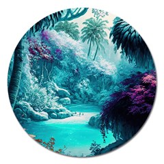 Landscape Nature Digital Art Palm Trees Paradise Magnet 5  (round) by Pakemis