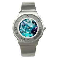 Landscape Nature Digital Art Palm Trees Paradise Stainless Steel Watch by Pakemis