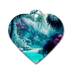 Landscape Nature Digital Art Palm Trees Paradise Dog Tag Heart (one Side) by Pakemis