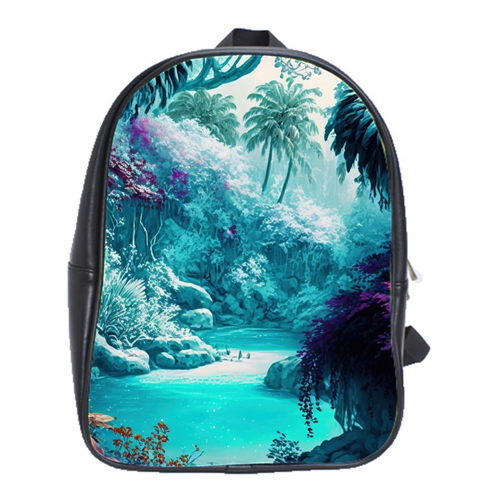 Landscape Nature Digital Art Palm Trees Paradise School Bag (Large)