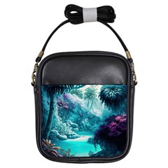 Landscape Nature Digital Art Palm Trees Paradise Girls Sling Bag by Pakemis