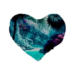 Landscape Nature Digital Art Palm Trees Paradise Standard 16  Premium Heart Shape Cushions by Pakemis