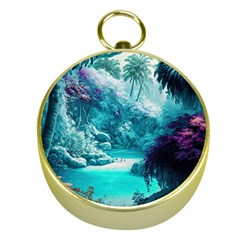 Landscape Nature Digital Art Palm Trees Paradise Gold Compasses by Pakemis