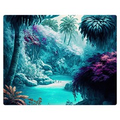 Landscape Nature Digital Art Palm Trees Paradise Premium Plush Fleece Blanket (medium) by Pakemis