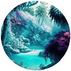 Landscape Nature Digital Art Palm Trees Paradise Wooden Puzzle Round by Pakemis