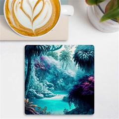 Landscape Nature Digital Art Palm Trees Paradise Uv Print Square Tile Coaster  by Pakemis