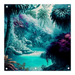 Landscape Nature Digital Art Palm Trees Paradise Banner And Sign 3  X 3  by Pakemis