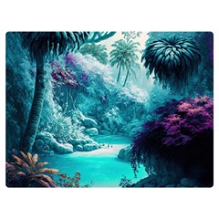 Landscape Nature Digital Art Palm Trees Paradise One Side Premium Plush Fleece Blanket (extra Small)