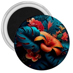 Ai Generated Tropical Flowers Floral Floral Pattern 3  Magnets by Pakemis