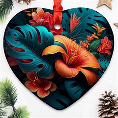 Ai Generated Tropical Flowers Floral Floral Pattern Ornament (heart) by Pakemis