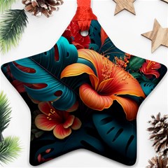 Ai Generated Tropical Flowers Floral Floral Pattern Ornament (star) by Pakemis